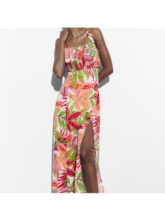 Zara Dresses & Skirts - ZARA limited edition Tropical Pink Floral Maxi Dress with Side Slit
